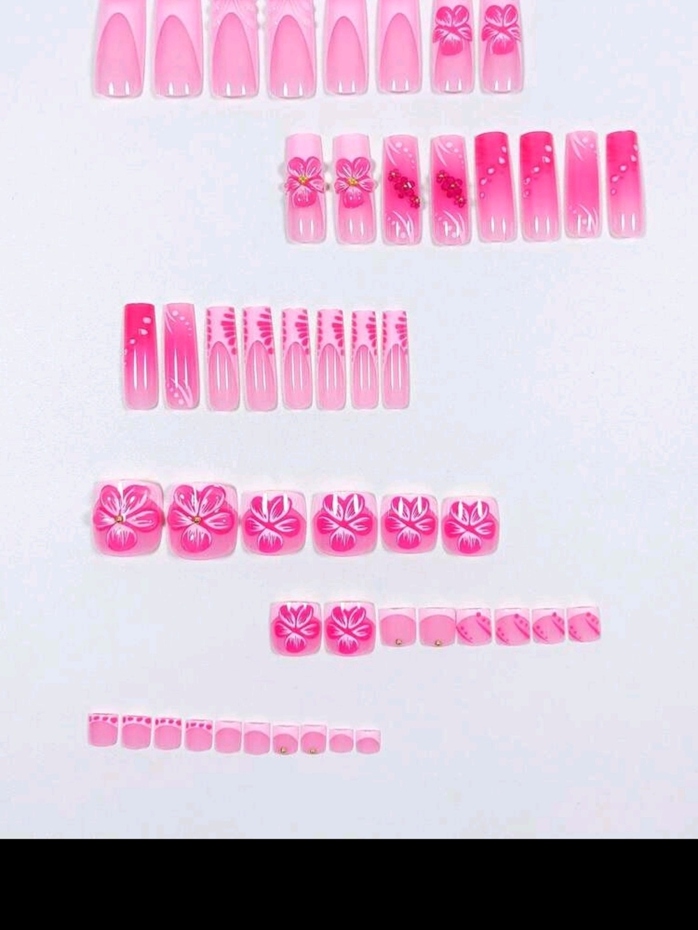 Floral Pink Ombre Press-On Nail Set by